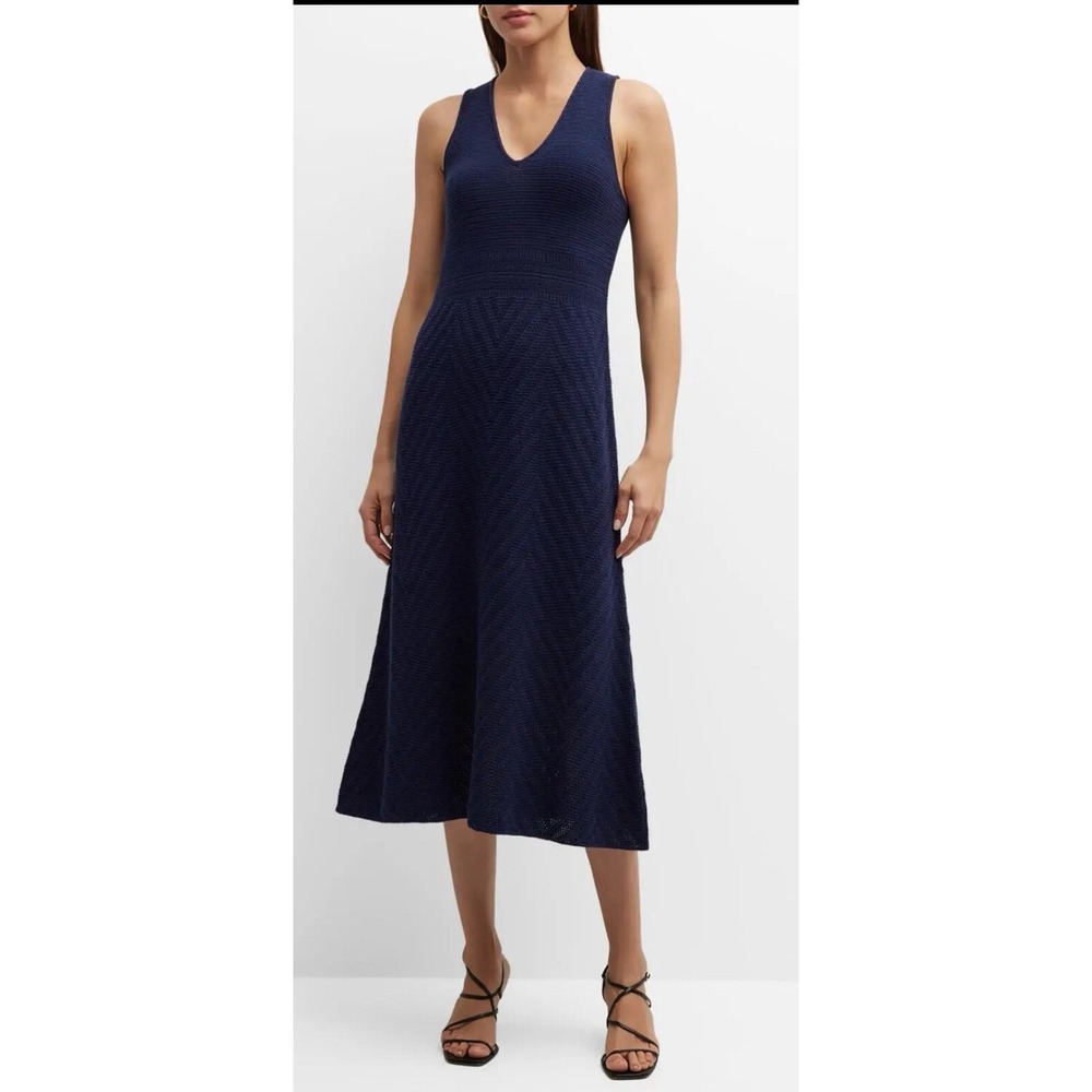 $745‎ NWT EMPORIO ARMANI  Chevron Crochet A-Line Midi Dress Size 40 Med.